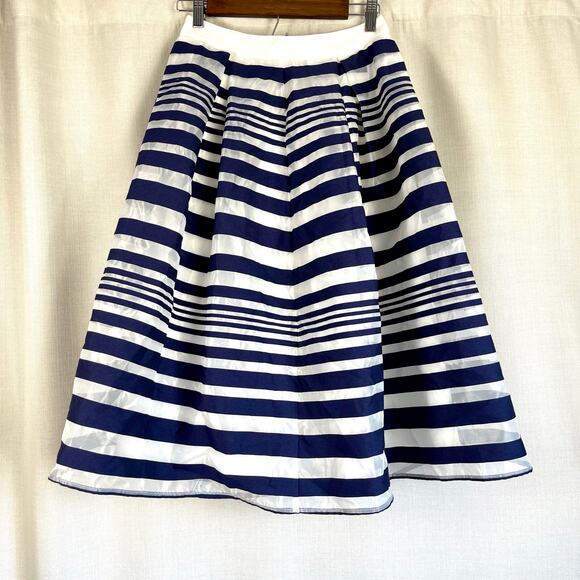 ModCloth Soirée Navy White Stripe Nautical A-Line Twirl Full Swing Midi Skirt M - Picture 3 of 4